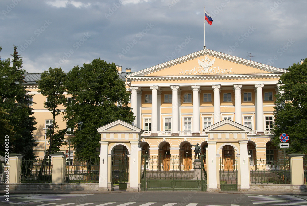 ST. PETERSBURG, RUSSIA - JUNE 27, 2008: Facade of Smolny institute, now is the residence of the Governor of St. Petersburg