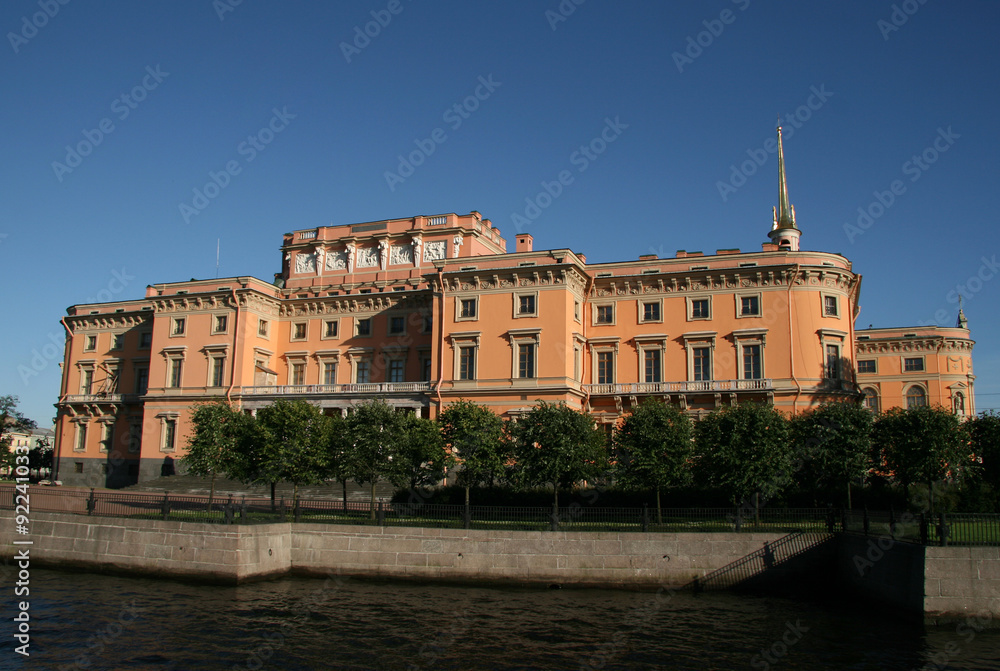 ST. PETERSBURG, RUSSIA - JULY 18, 2009: Northern facade of St. Michael's Castle (or Mikhailovsky Castle or Engineers' Castle) from the Moika River