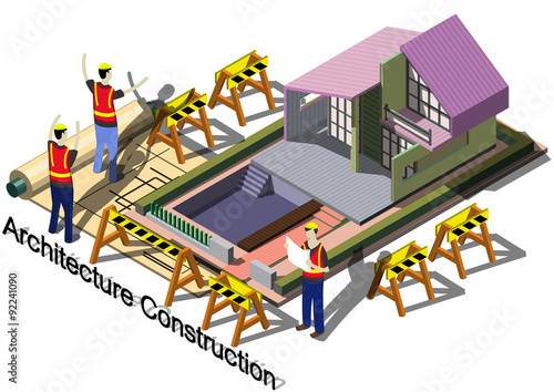 illustration of info graphic architecture construction concept in isometric graphic © toonsteb