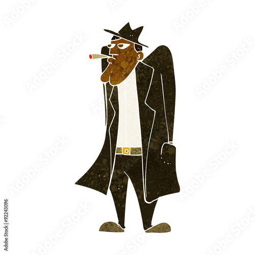 cartoon man in hat and trench coat