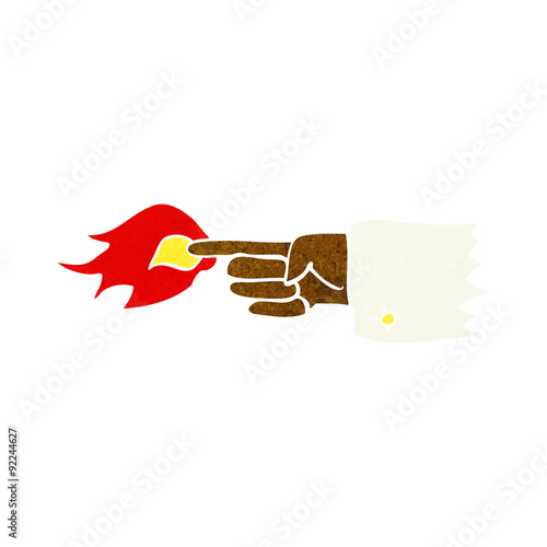 cartoon flaming pointing finger symbol