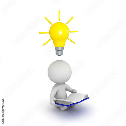 Slika na platnu 3D Character Reading Book and Having Idea