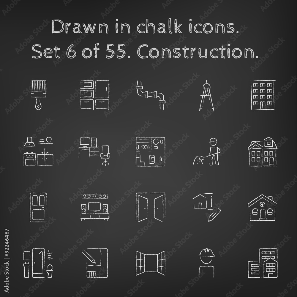 Construction icon set drawn in chalk. Construction icon set drawn in chalk.