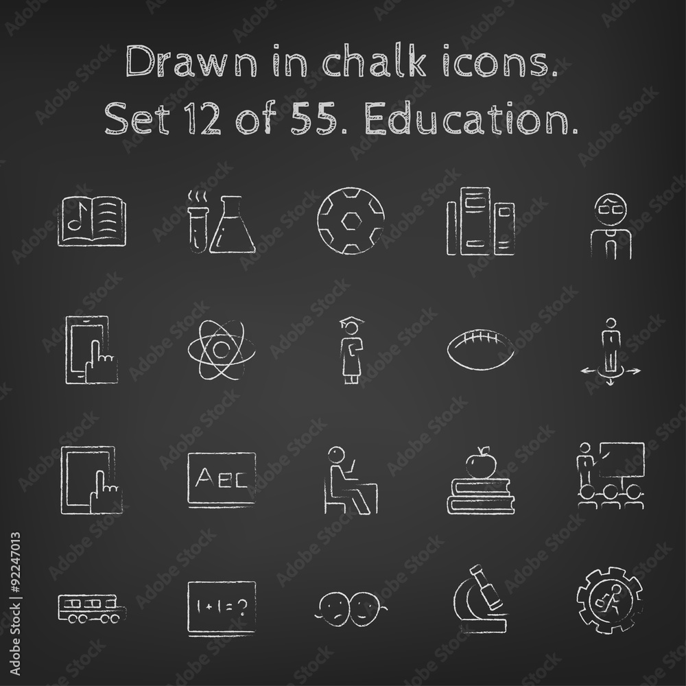 Education icon set drawn in chalk. Education icon set drawn in chalk.