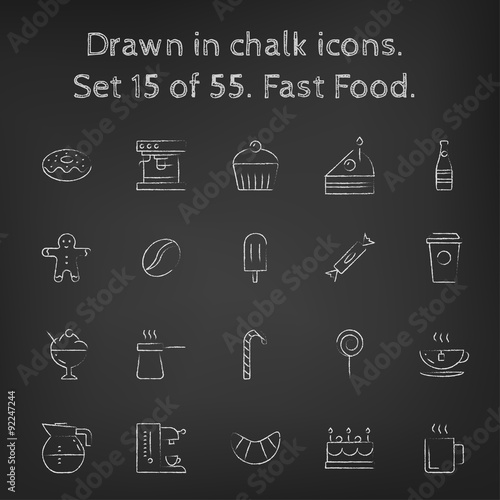 Fast food icon set drawn in chalk.