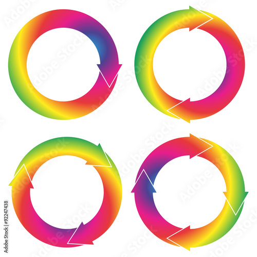 Collection f 4 isolated circular arrows in rainbow color gradien
