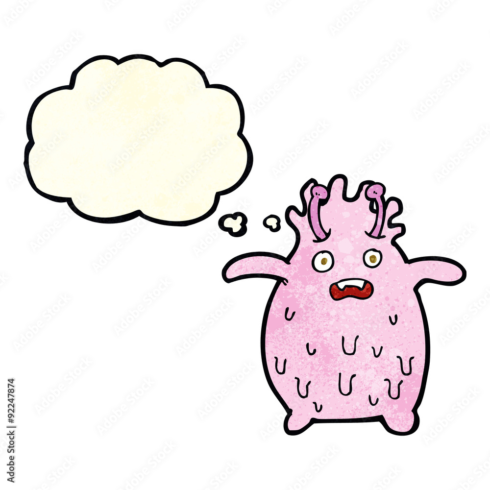 Obraz premium cartoon funny slime monster with thought bubble