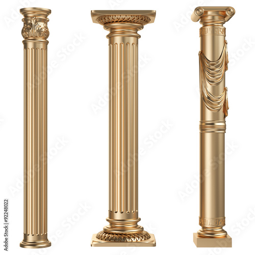 Golden columns isolated on white background Fototapet