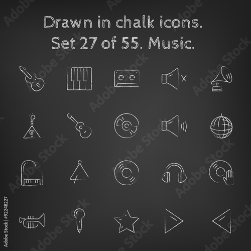 Music icon set drawn in chalk.
