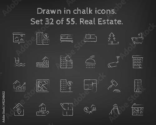 Real estate icon set drawn in chalk.