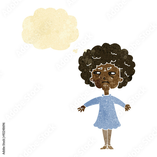 cartoon bitter old woman with thought bubble