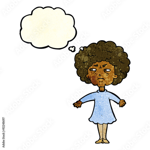 cartoon bitter old woman with thought bubble