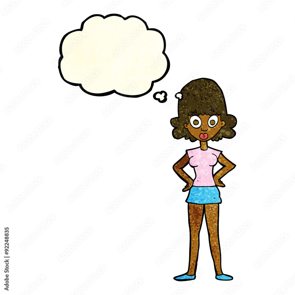 cartoon surprised woman with thought bubble cartoon surprised woman with thought bubble
