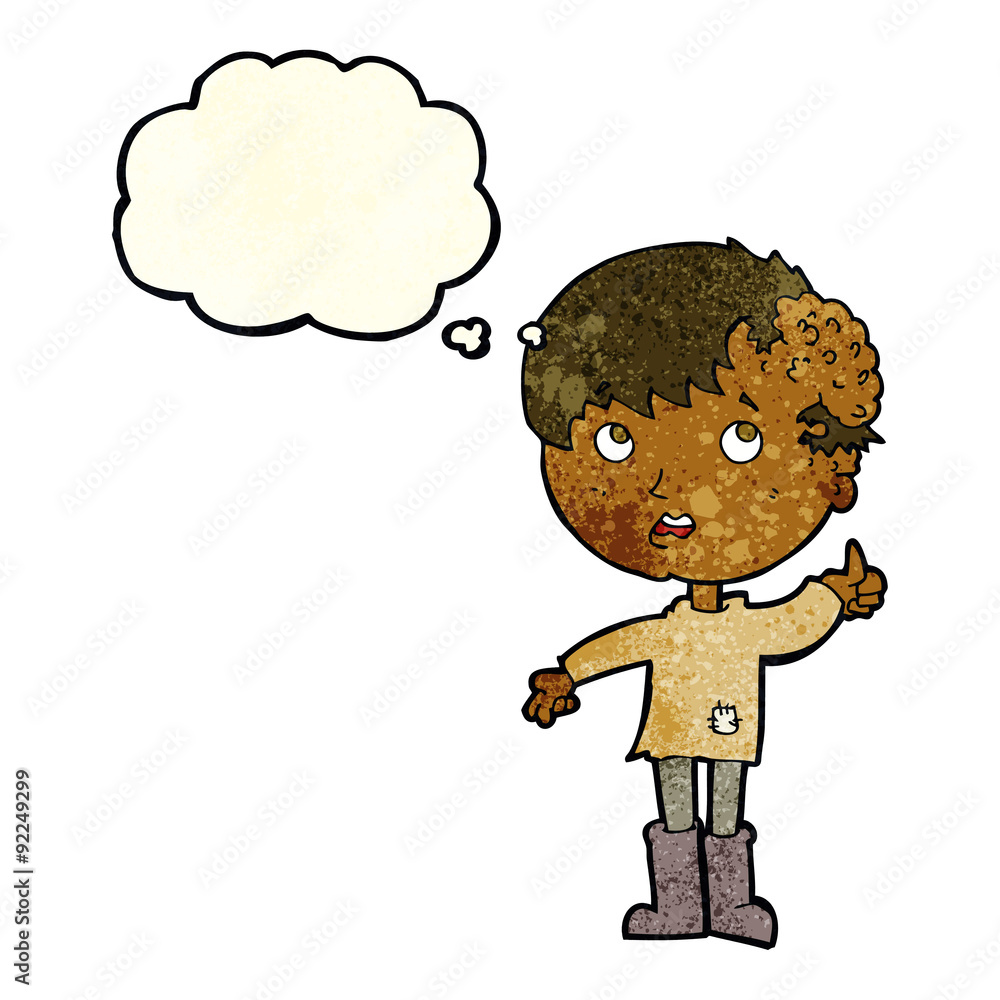 cartoon boy with growth on head with thought bubble cartoon boy with growth on head with thought bubble