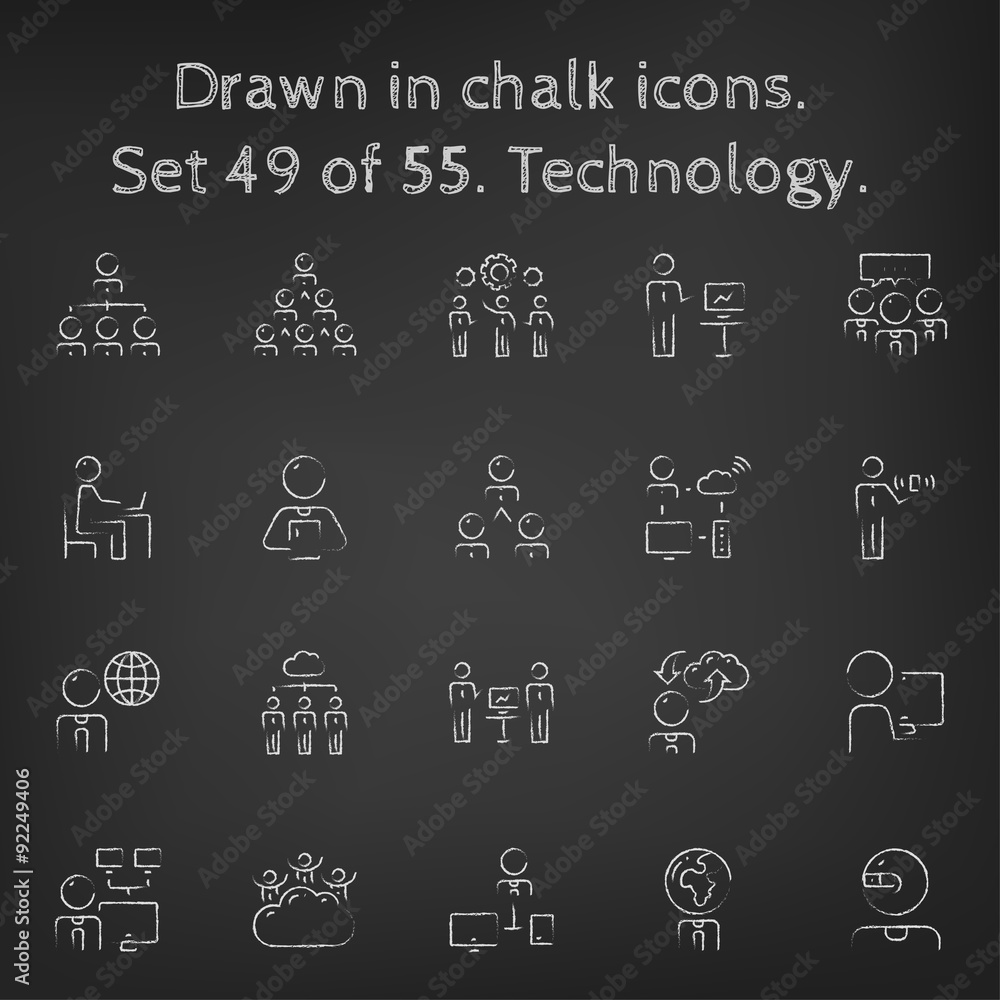 Technology icon set drawn in chalk. Technology icon set drawn in chalk.