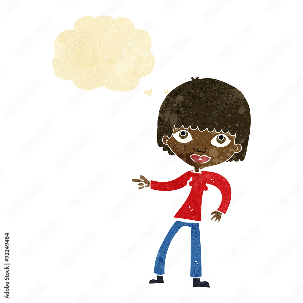 cartoon woman pointing with thought bubble cartoon woman pointing with thought bubble