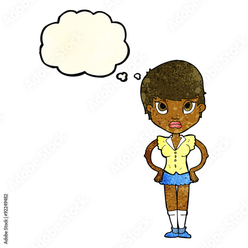 cartoon annoyed girl with thought bubble