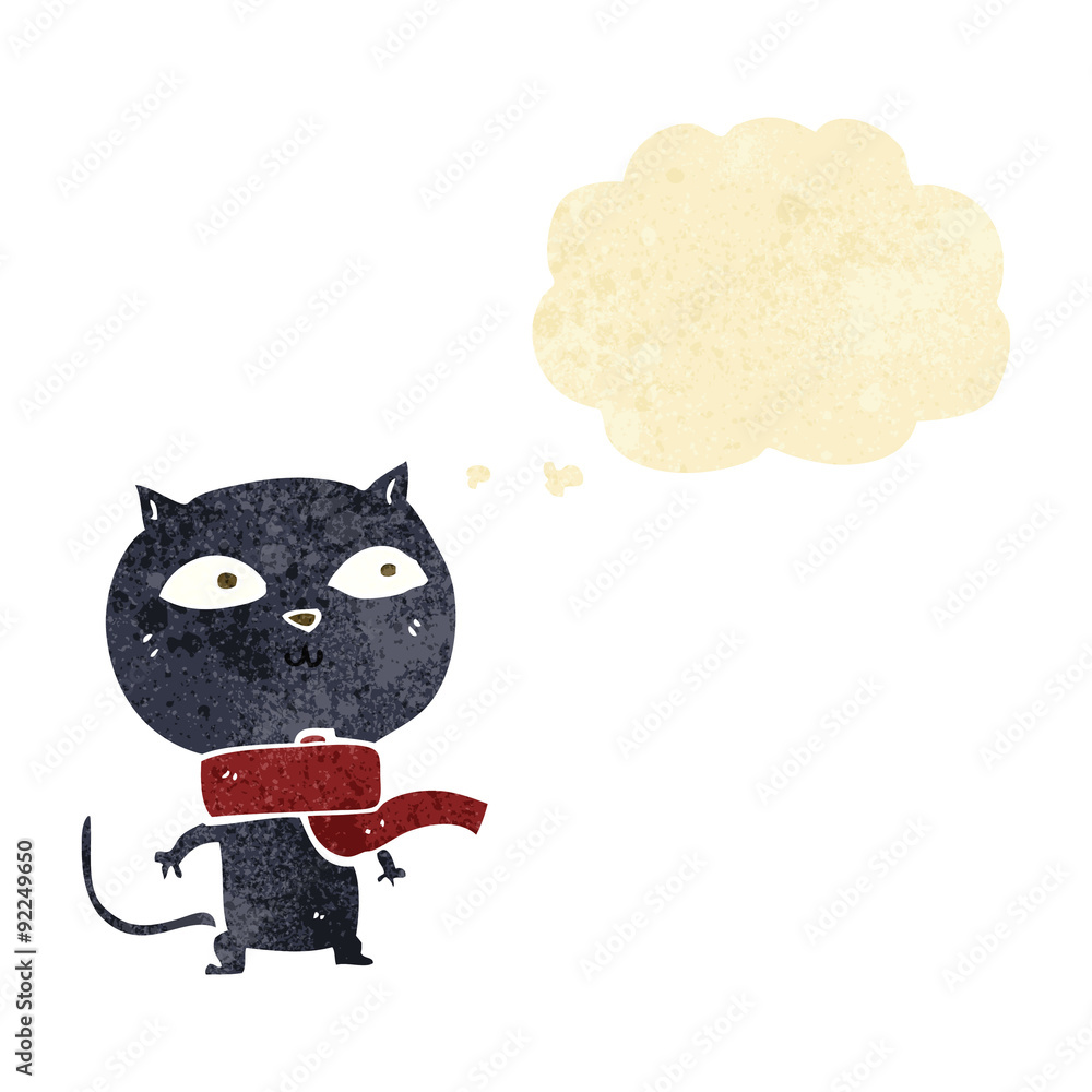 cartoon black cat wearing scarf with thought bubble cartoon black cat wearing scarf with thought bubble