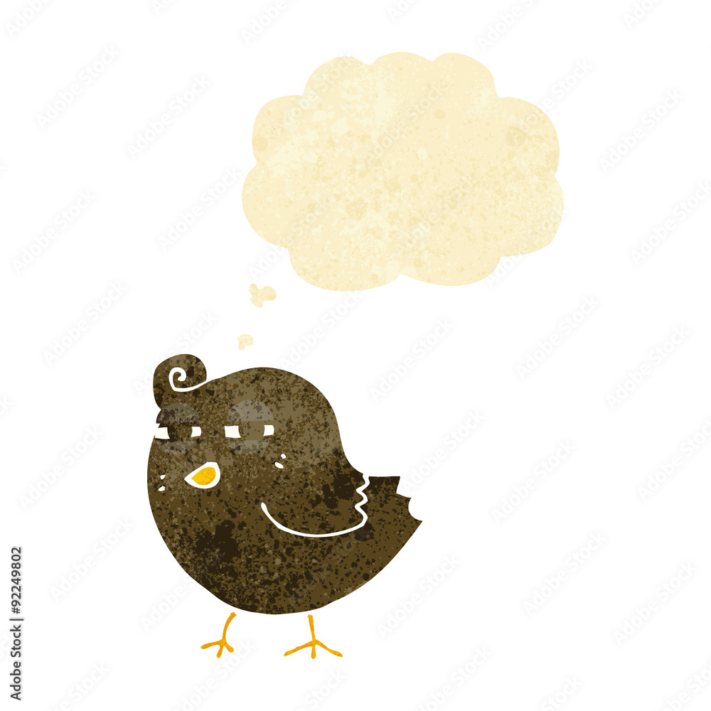 funny cartoon bird with thought bubble funny cartoon bird with thought bubble