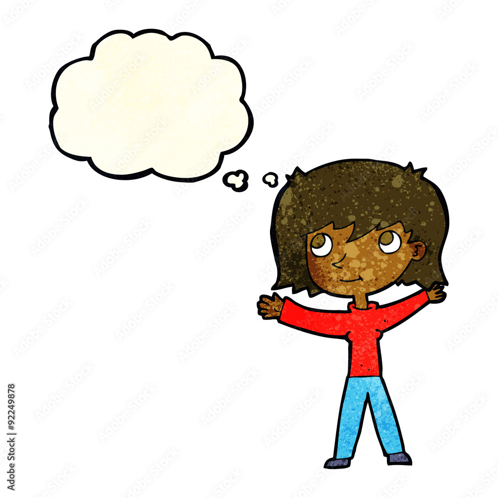 cartoon happy girl with thought bubble cartoon happy girl with thought bubble