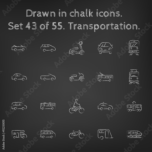 Transpotration icon set drawn in chalk.