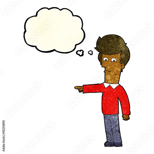 cartoon man pointing with thought bubble