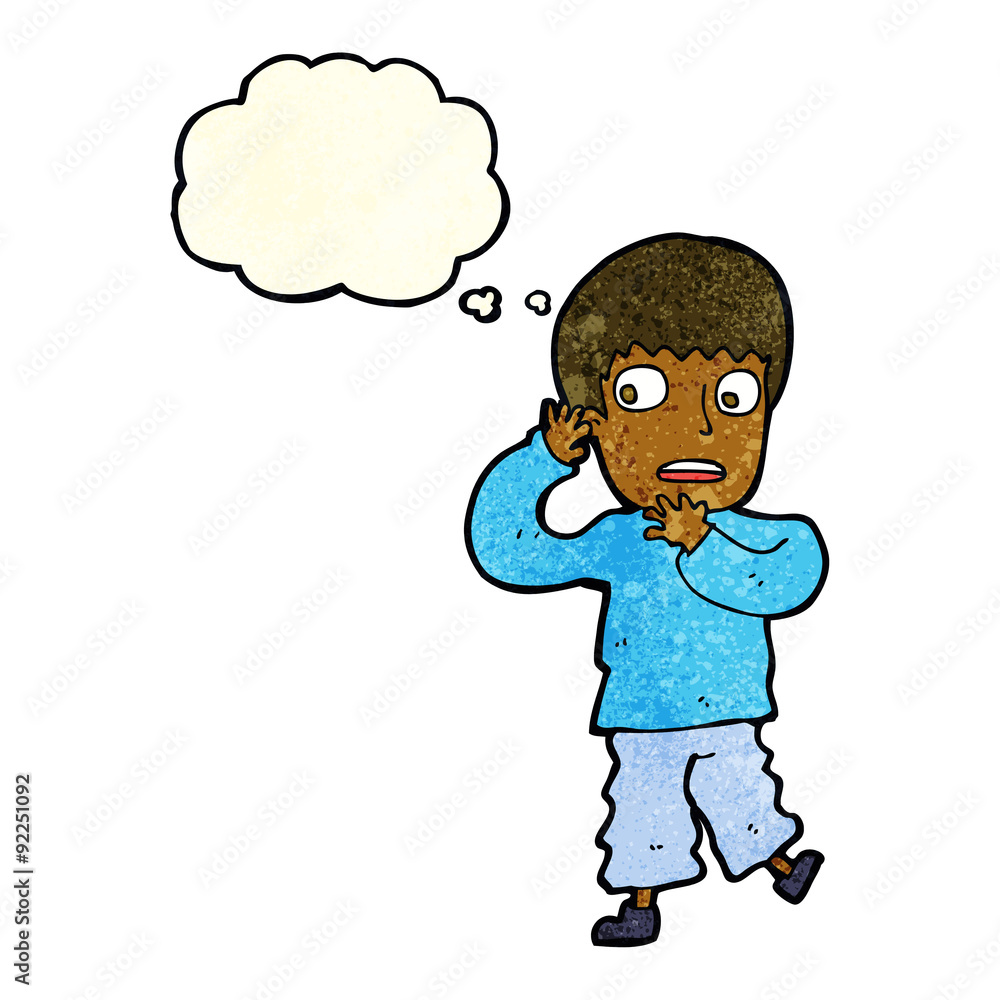 cartoon frightened boy with thought bubble cartoon frightened boy with thought bubble