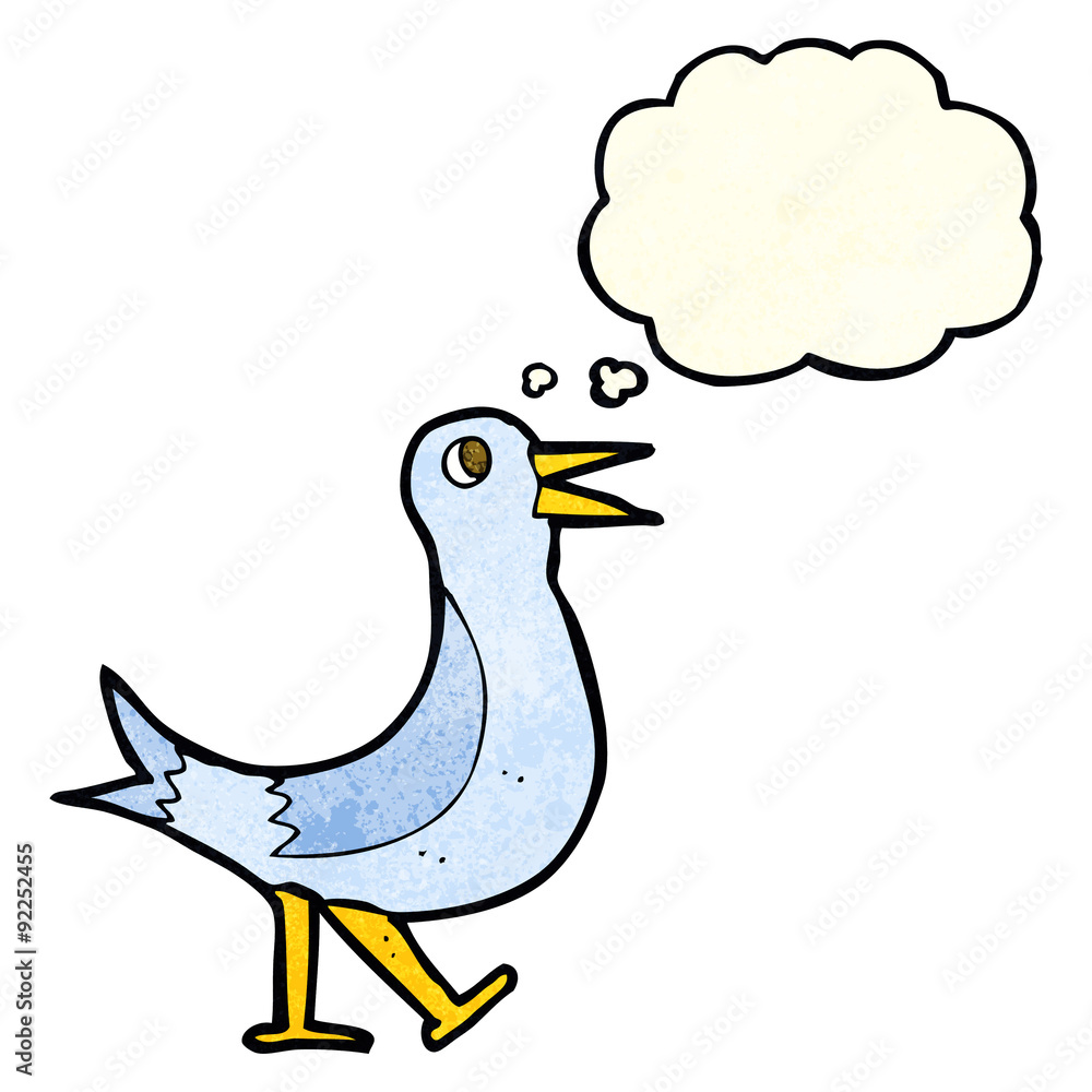 Obraz premium cartoon walking bird with thought bubble