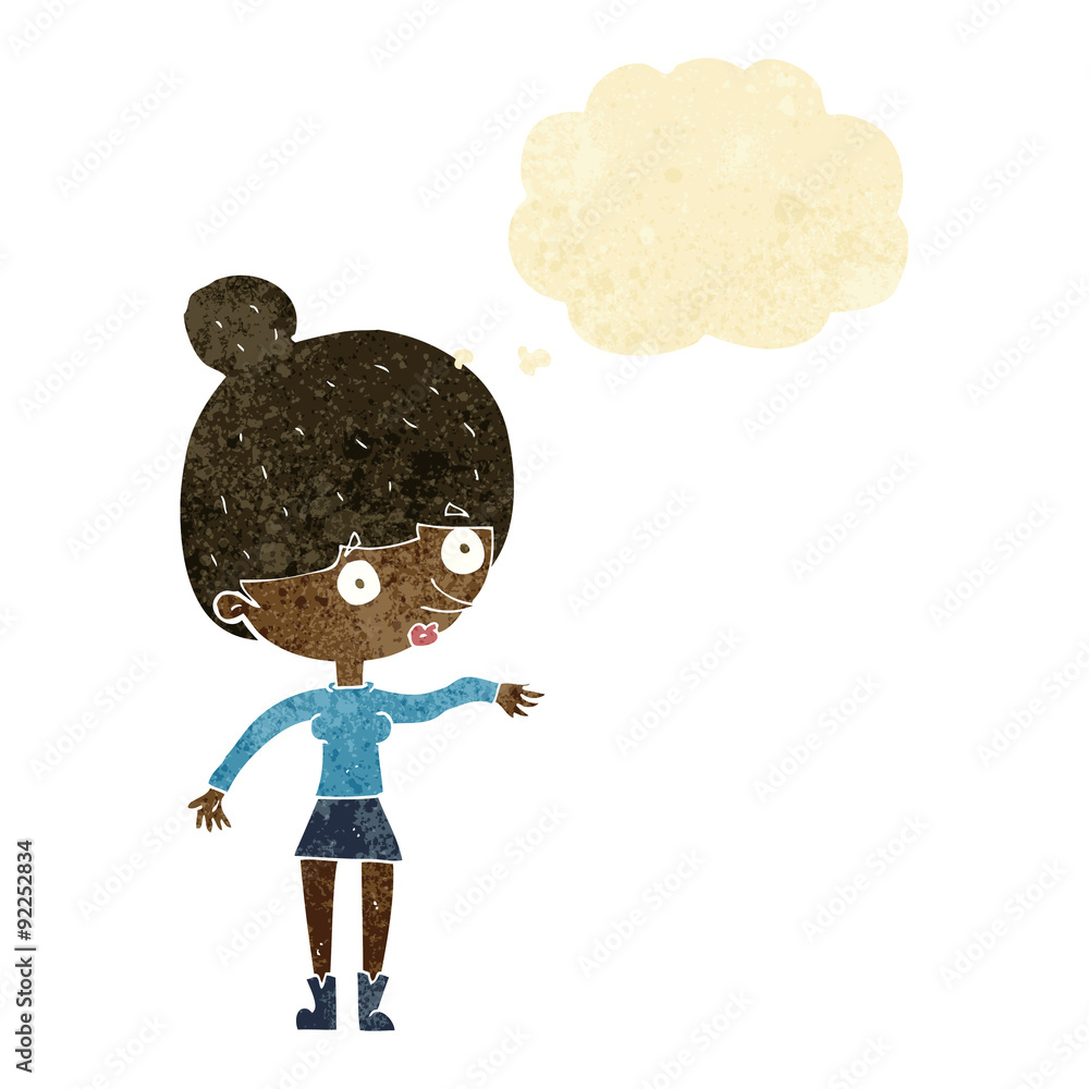 cartoon surprised woman with thought bubble cartoon surprised woman with thought bubble