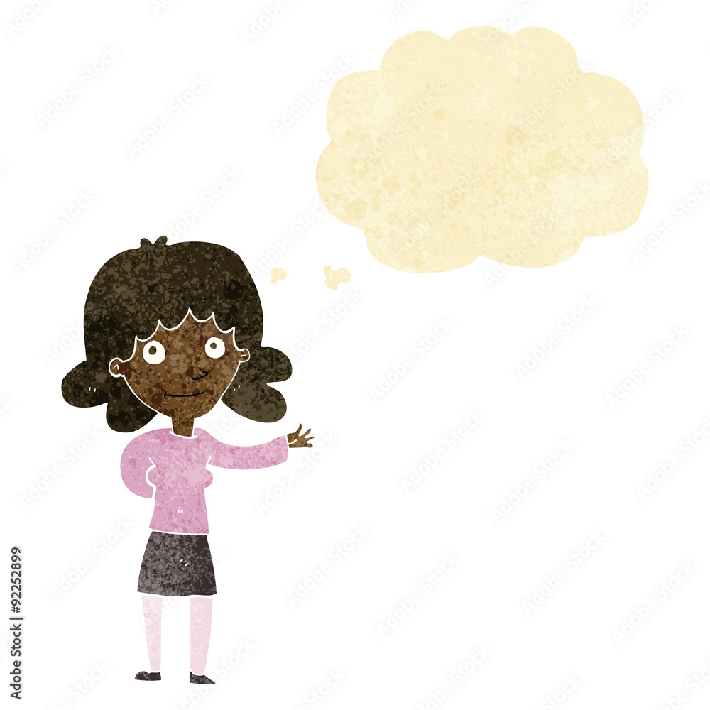 cartoon friendly woman with thought bubble cartoon friendly woman with thought bubble