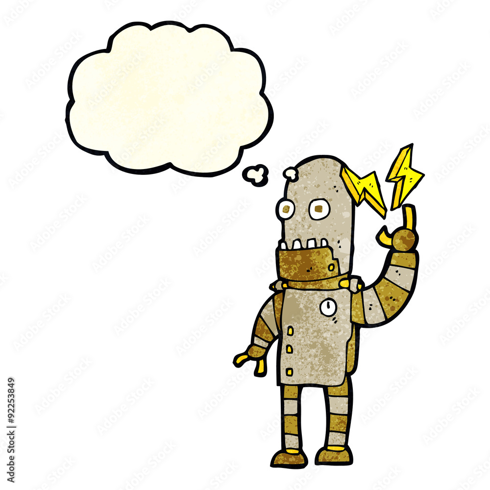 cartoon old robot with thought bubble cartoon old robot with thought bubble