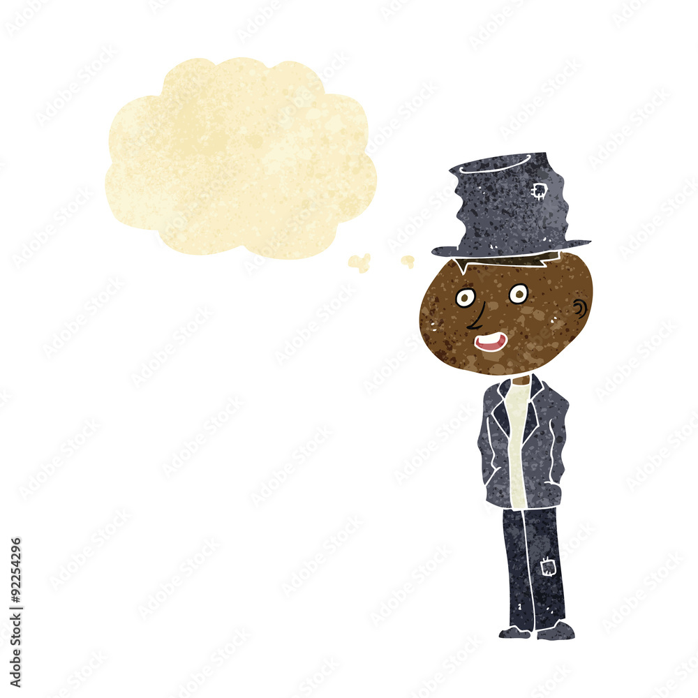 Fototapeta premium cartoon funny hobo man with thought bubble