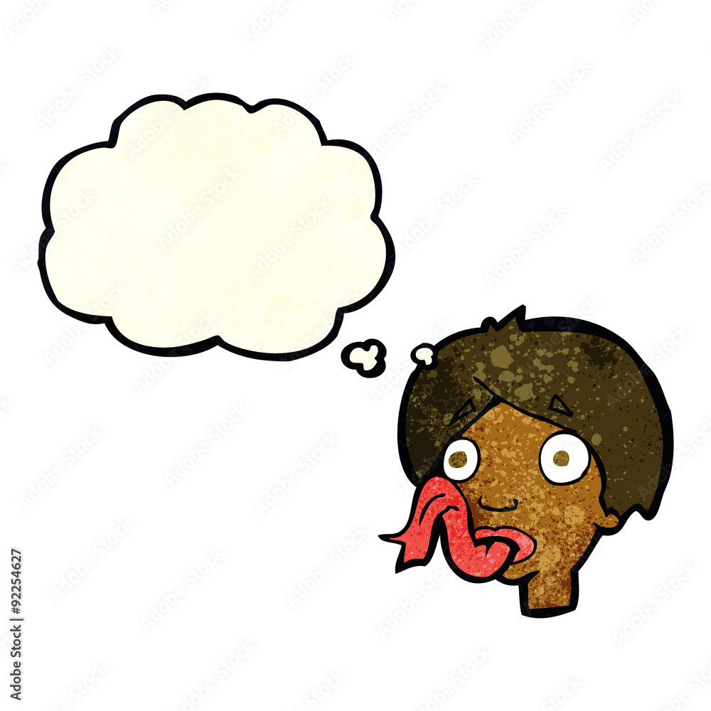 cartoon head sticking out tongue with thought bubble
