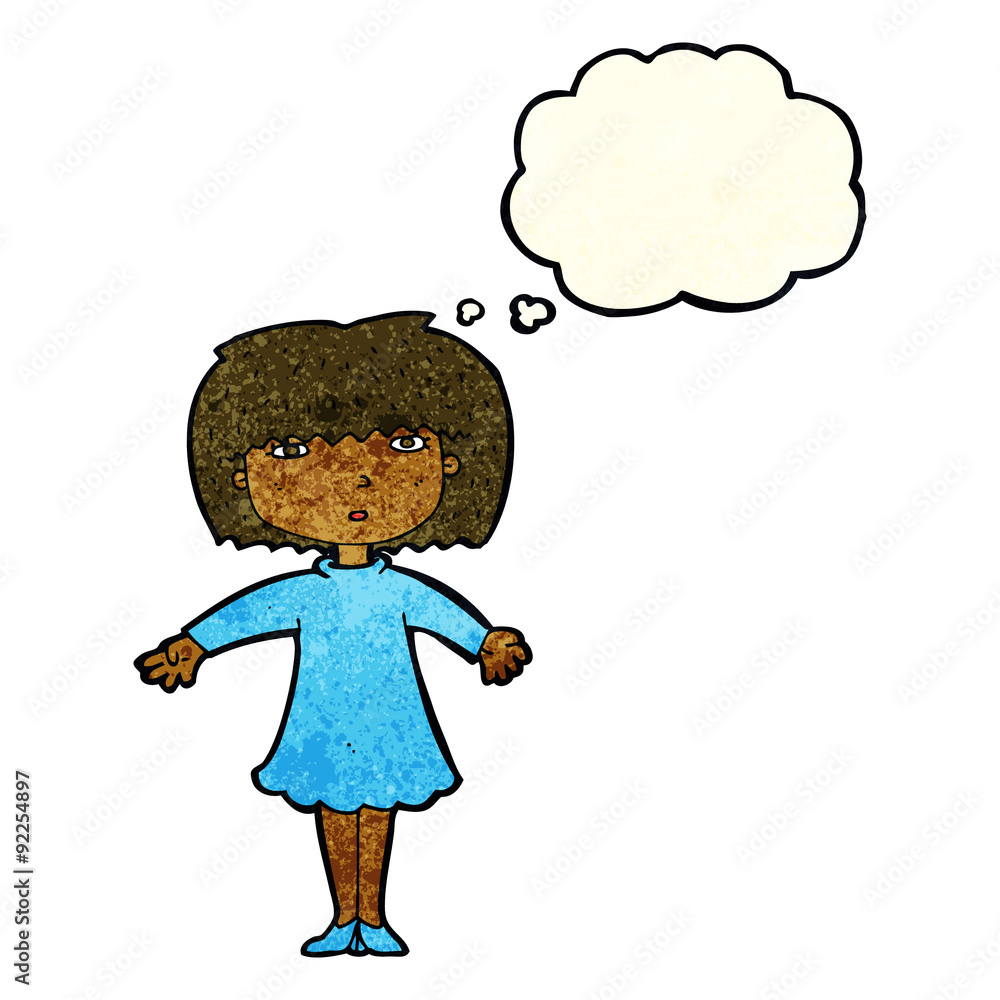 cartoon surprised woman with thought bubble