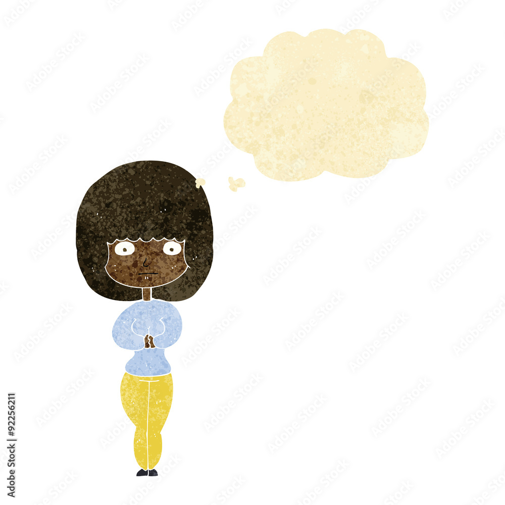 cartoon shy woman with thought bubble cartoon shy woman with thought bubble