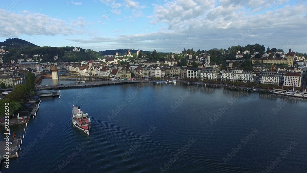 Aerial view of Lucerne with steam boat, Switzerland Aerial view of Lucerne with steam boat, Switzerland