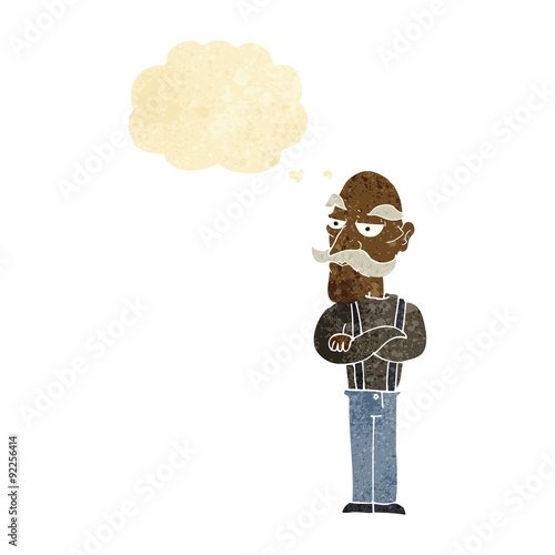 cartoon bored old man with thought bubble