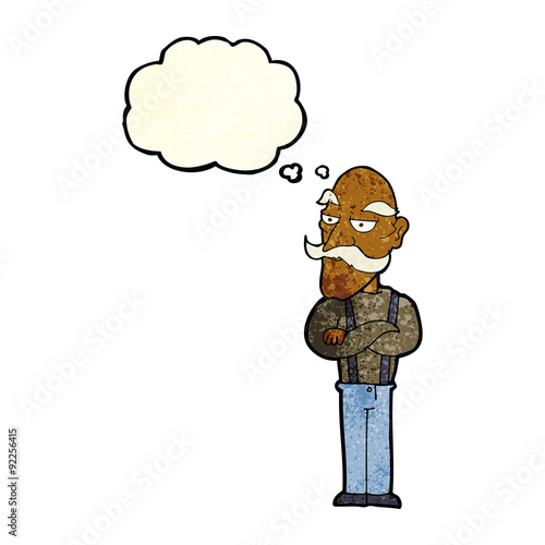 cartoon bored old man with thought bubble