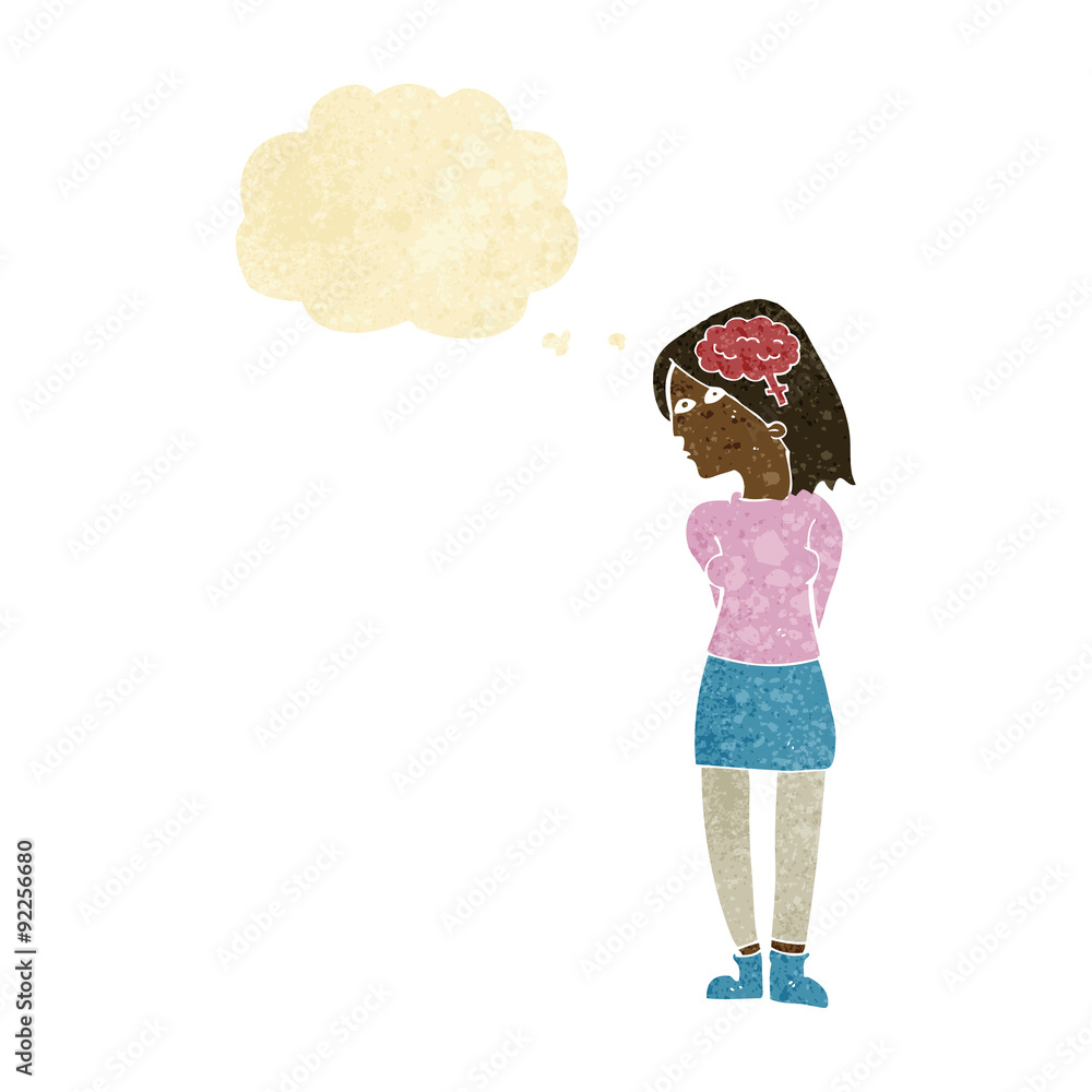 cartoon brainy woman with thought bubble cartoon brainy woman with thought bubble
