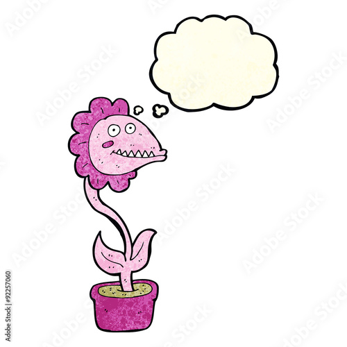 cartoon monster plant with thought bubble