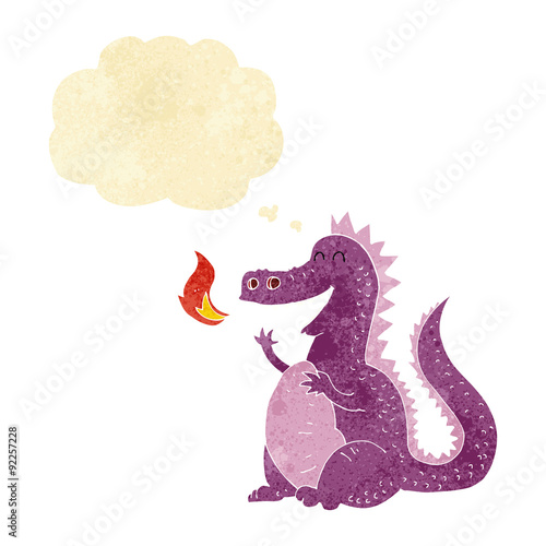 Fototapeta Naklejka Na Ścianę i Meble -  cartoon fire breathing dragon with thought bubble