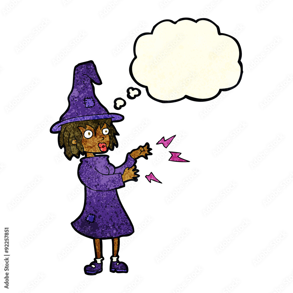 Fototapeta premium cartoon witch casting spell with thought bubble