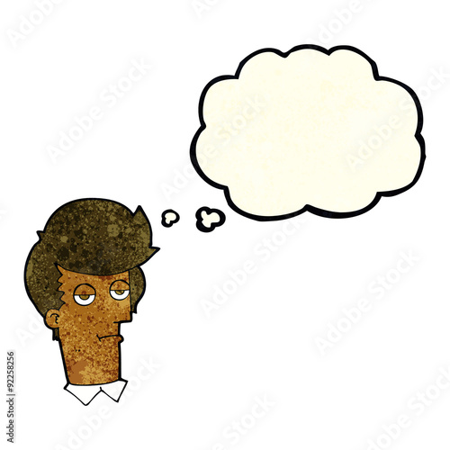 cartoon bored man with thought bubble