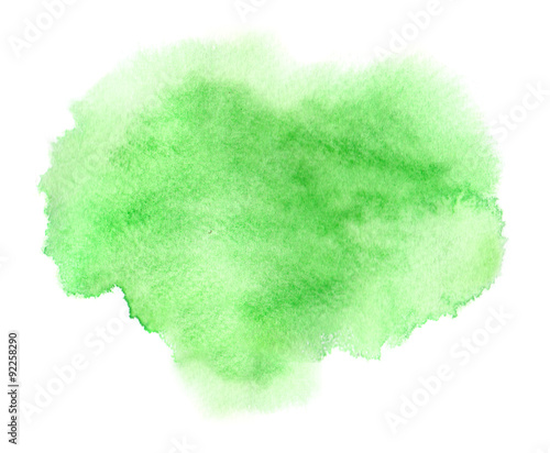 Colorful green watercolor stain with aquarelle paint wet blotch 