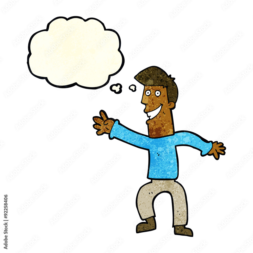 cartoon happy man dancing with thought bubble cartoon happy man dancing with thought bubble
