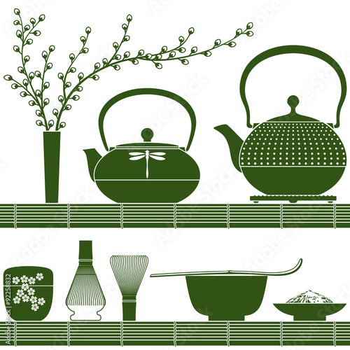 Plain coloured accessories for matcha tea time