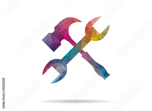 low poly colorful icon wrench and hammer