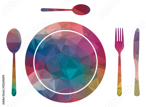 low poly plate and cutlery