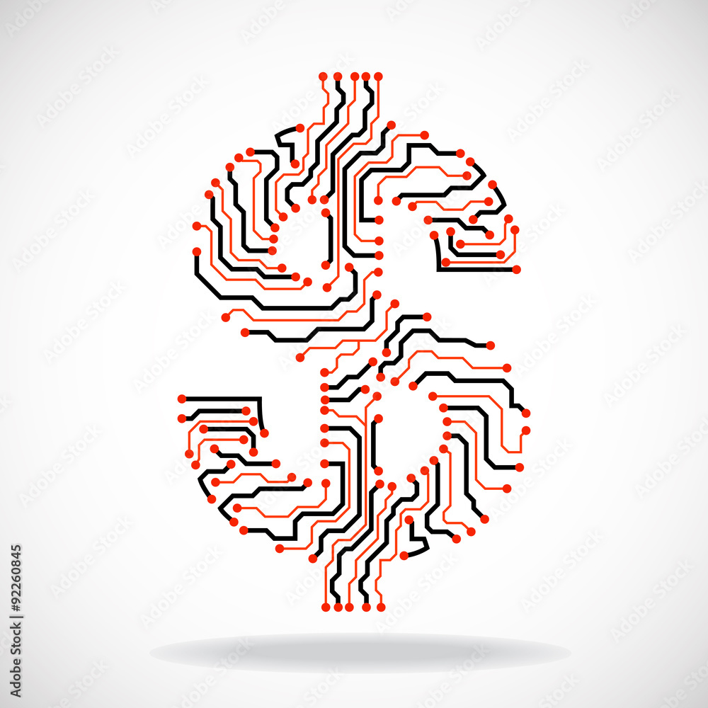 Symbol of dollar. Circuit board. Vector illustration. Eps 10 Symbol of dollar. Circuit board. Vector illustration. Eps 10