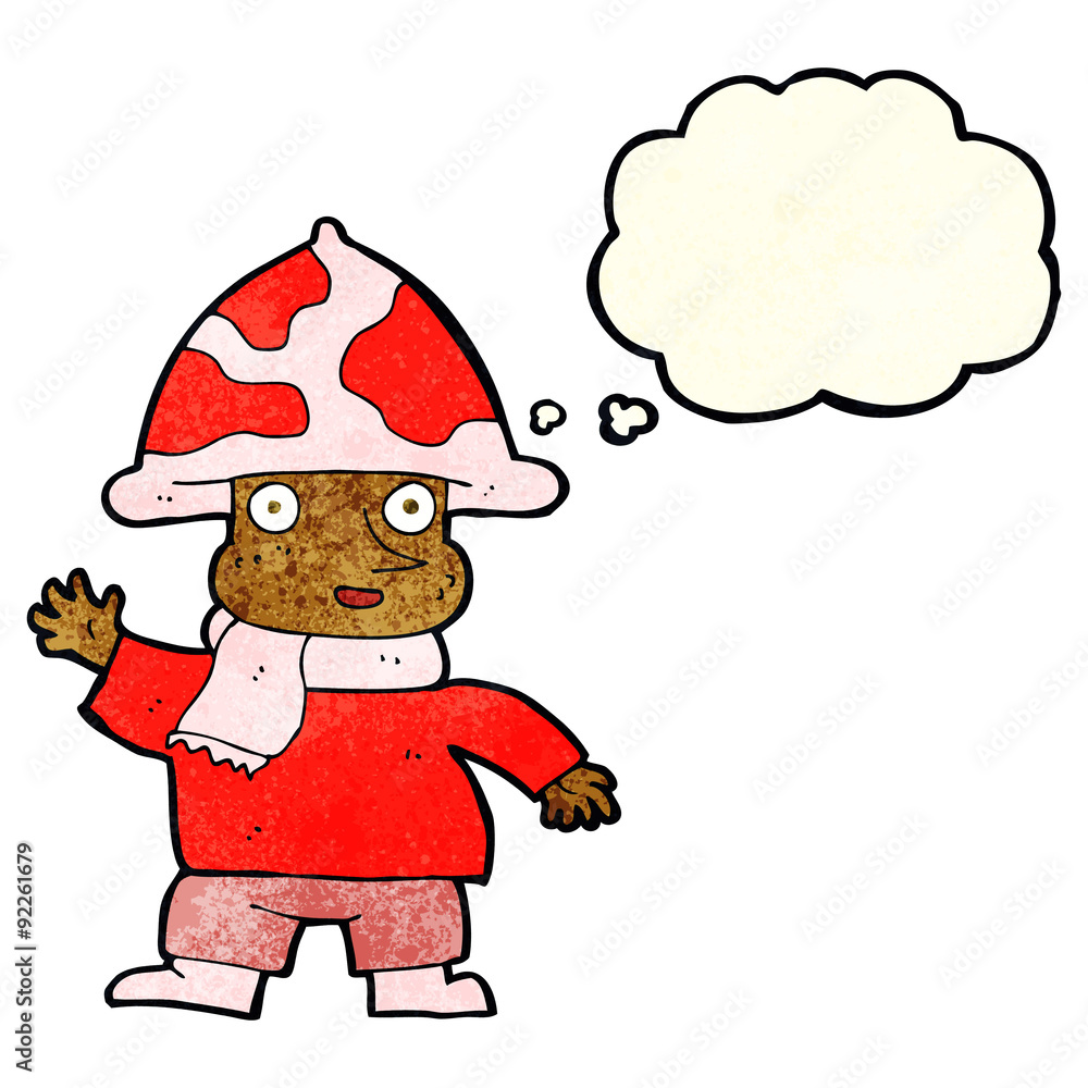 cartoon mushroom man with thought bubble cartoon mushroom man with thought bubble